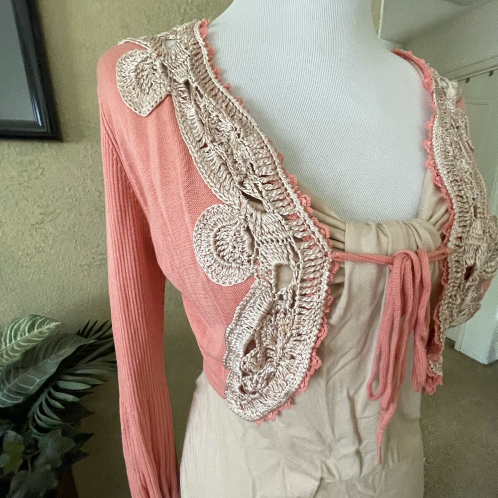 Bebe Crop Crotchet Detail Cardigan and Tank